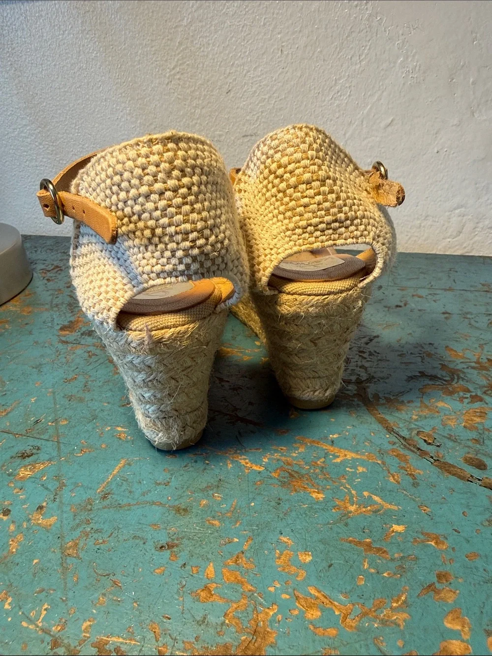 kanna Beige Espadrille Wedge Sandals with Tan Ankle Strap